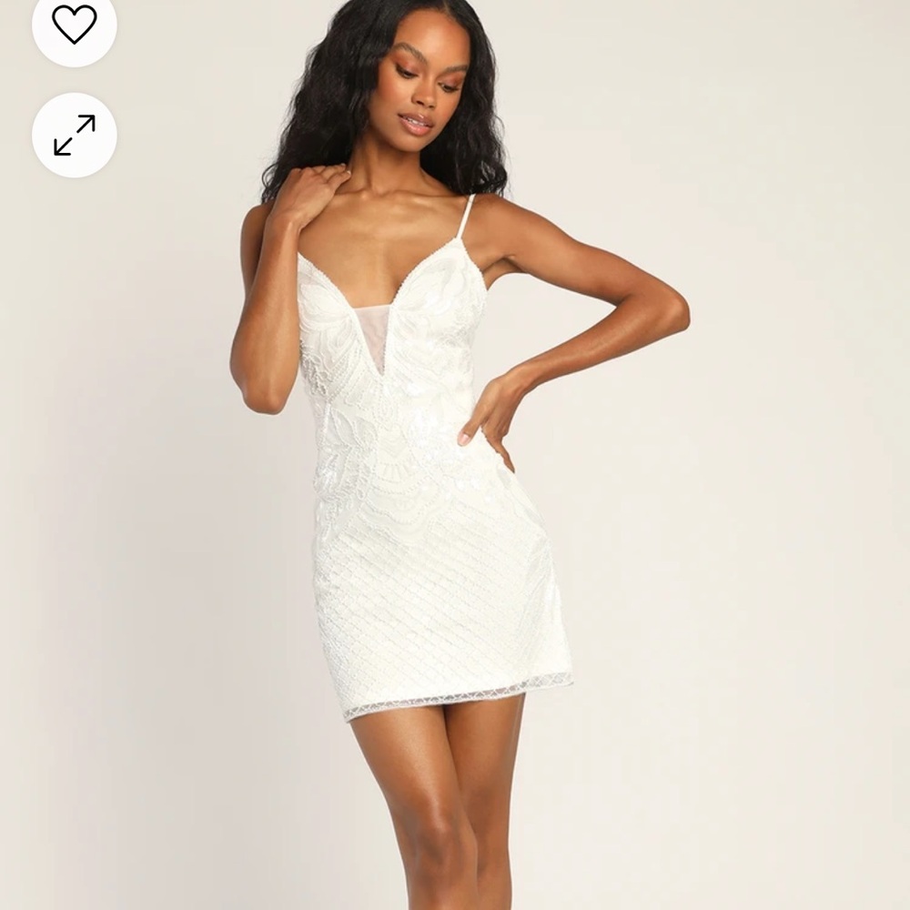 Lulu’s Sparkling Love white bodycon mini dress